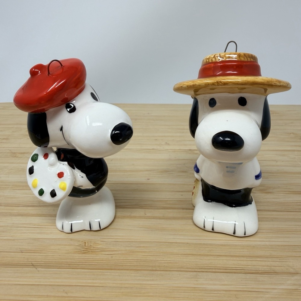 Vintage Ceramic Snoopy Painter & Gondolier Christmas Ornament Japan 1966 Peanuts